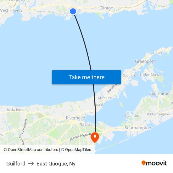 Guilford to East Quogue, Ny map