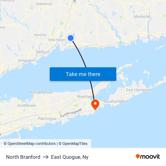 North Branford to East Quogue, Ny map