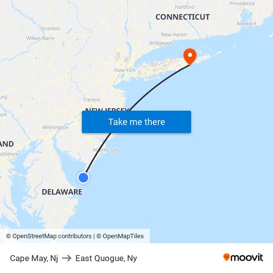 Cape May, Nj to East Quogue, Ny map