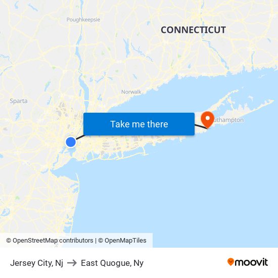 Jersey City, Nj to East Quogue, Ny map