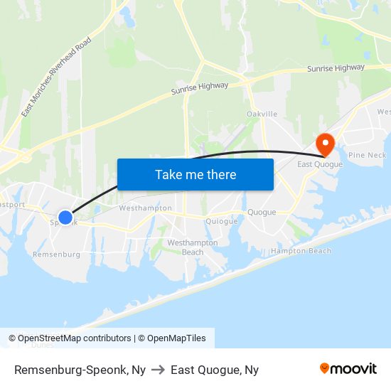 Remsenburg-Speonk, Ny to East Quogue, Ny map