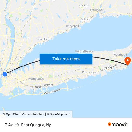 7 Av to East Quogue, Ny map