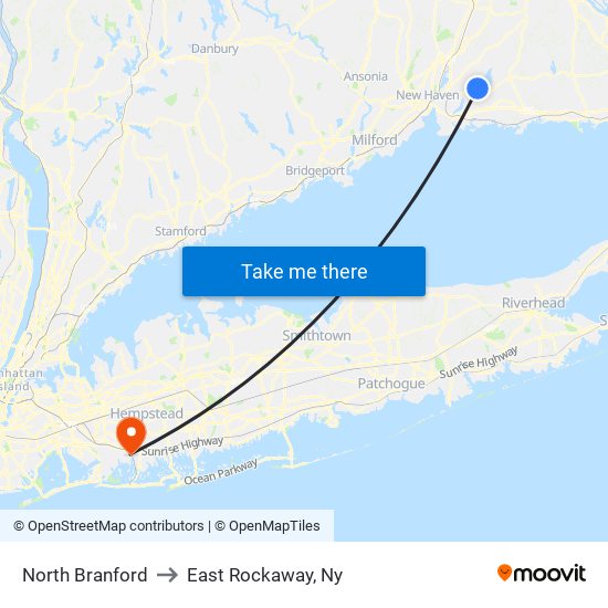 North Branford to East Rockaway, Ny map