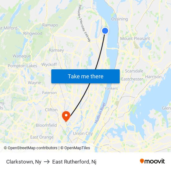 Clarkstown, Ny to East Rutherford, Nj map