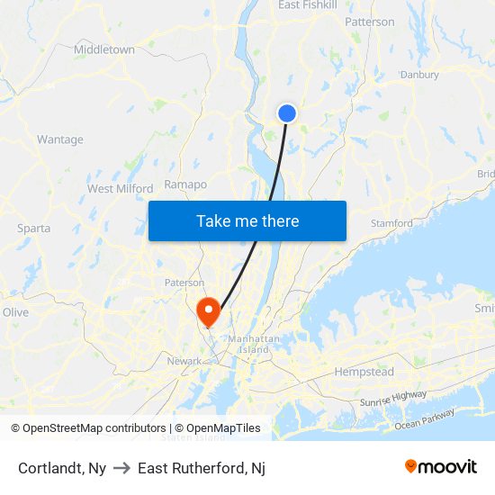 Cortlandt, Ny to East Rutherford, Nj map