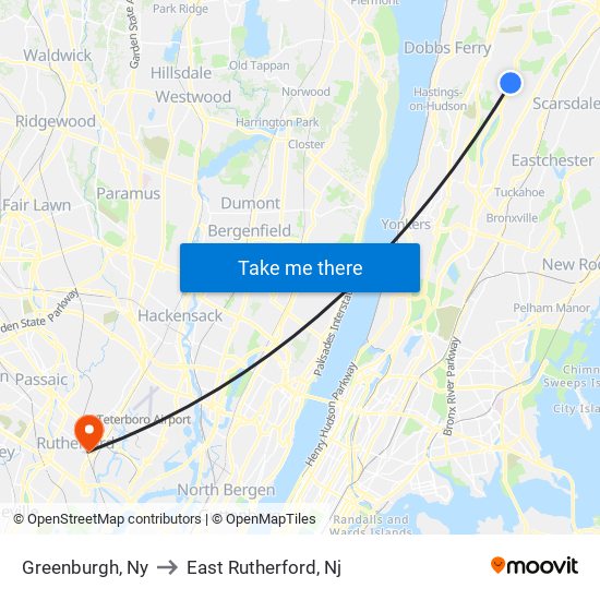 Greenburgh, Ny to East Rutherford, Nj map