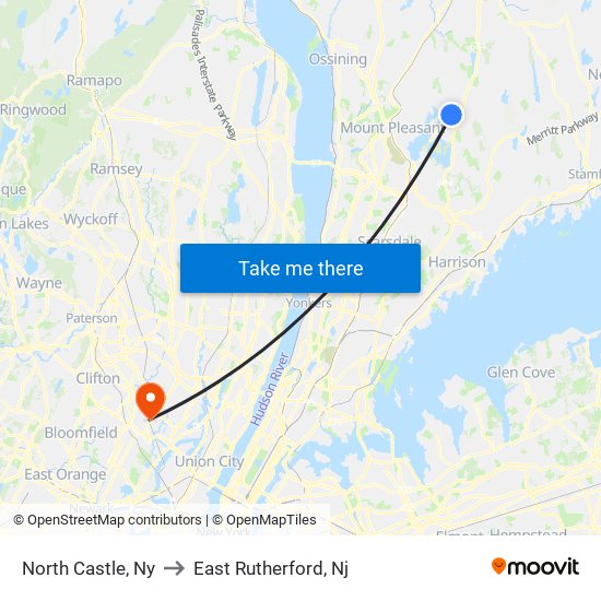North Castle, Ny to East Rutherford, Nj map