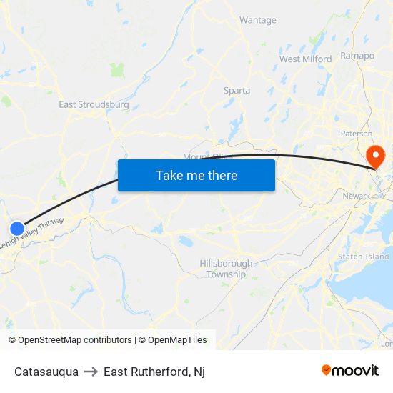 Catasauqua to East Rutherford, Nj map
