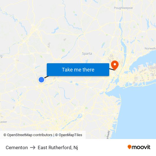Cementon to East Rutherford, Nj map