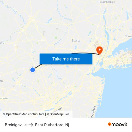 Breinigsville to East Rutherford, Nj map