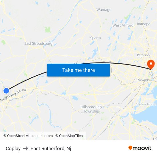 Coplay to East Rutherford, Nj map