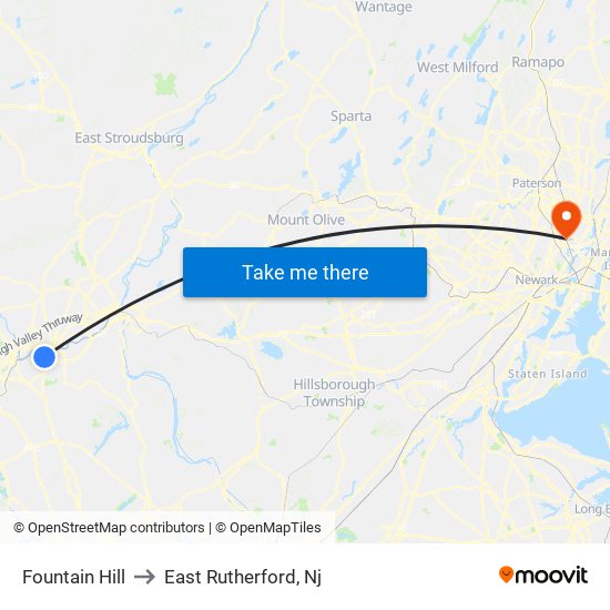 Fountain Hill to East Rutherford, Nj map