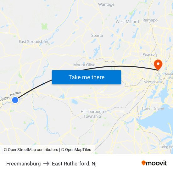 Freemansburg to East Rutherford, Nj map