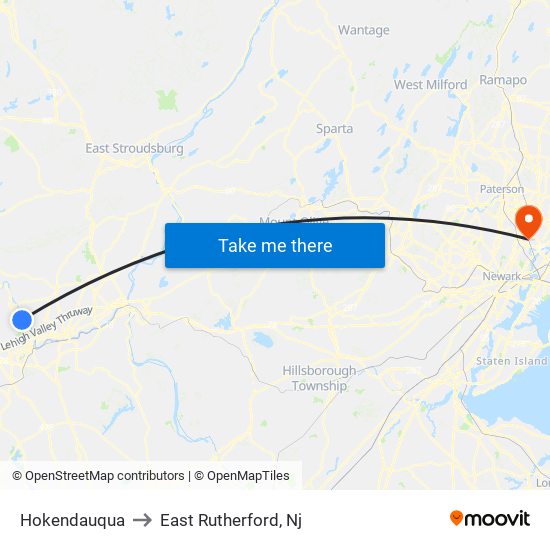 Hokendauqua to East Rutherford, Nj map