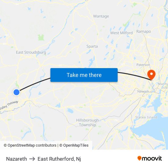 Nazareth to East Rutherford, Nj map