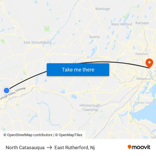 North Catasauqua to East Rutherford, Nj map