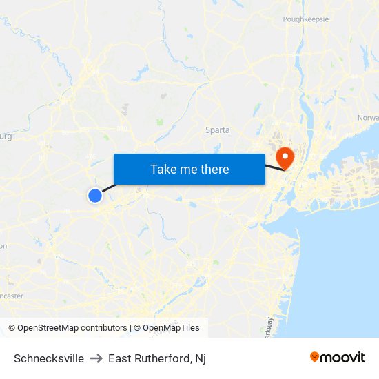 Schnecksville to East Rutherford, Nj map