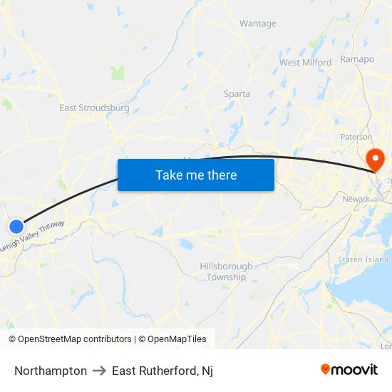 Northampton to East Rutherford, Nj map