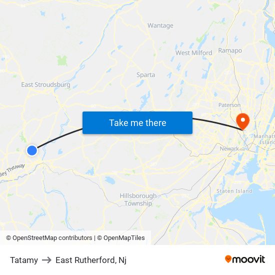 Tatamy to East Rutherford, Nj map