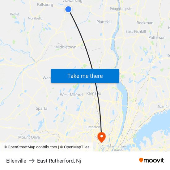 Ellenville to East Rutherford, Nj map