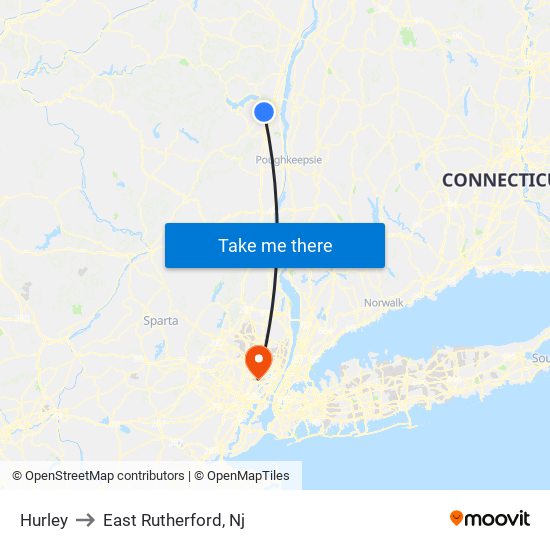 Hurley to East Rutherford, Nj map