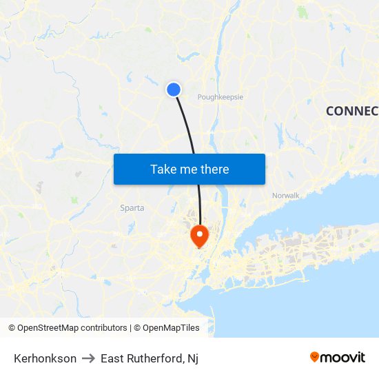 Kerhonkson to East Rutherford, Nj map