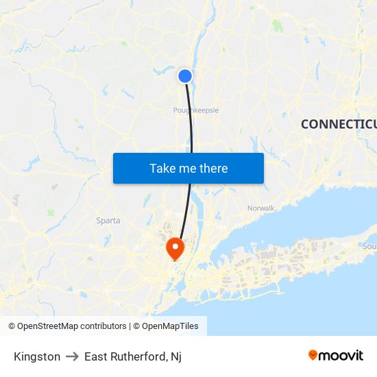 Kingston to East Rutherford, Nj map