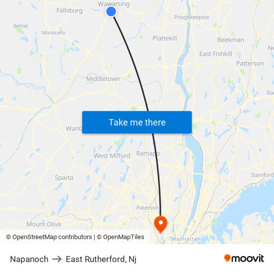 Napanoch to East Rutherford, Nj map