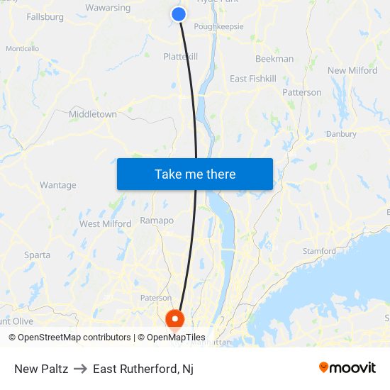 New Paltz to East Rutherford, Nj map