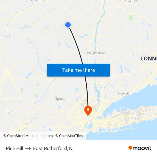 Pine Hill to East Rutherford, Nj map