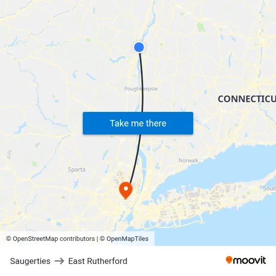 Saugerties to East Rutherford map