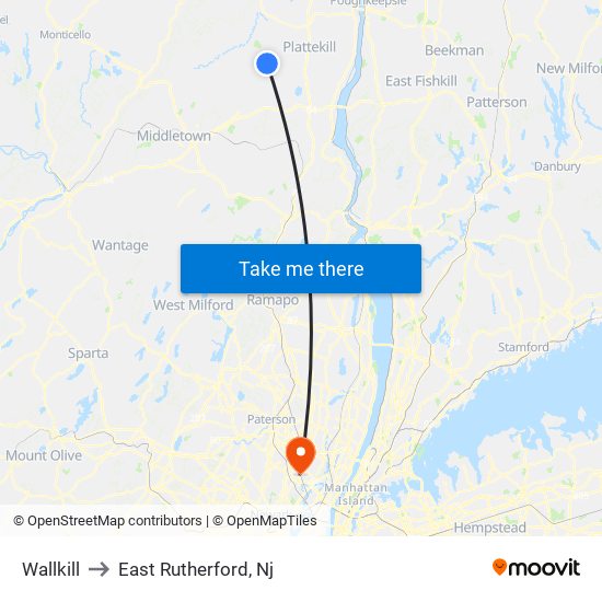 Wallkill to East Rutherford, Nj map