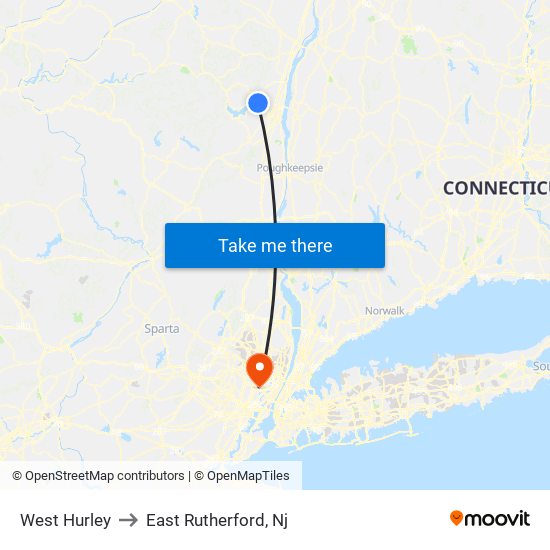 West Hurley to East Rutherford, Nj map