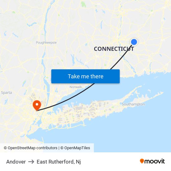 Andover to East Rutherford, Nj map