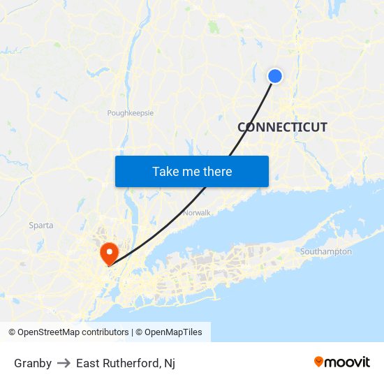 Granby to East Rutherford, Nj map