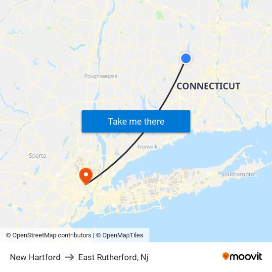 New Hartford to East Rutherford, Nj map