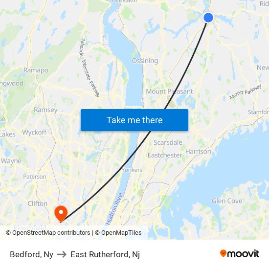 Bedford, Ny to East Rutherford, Nj map