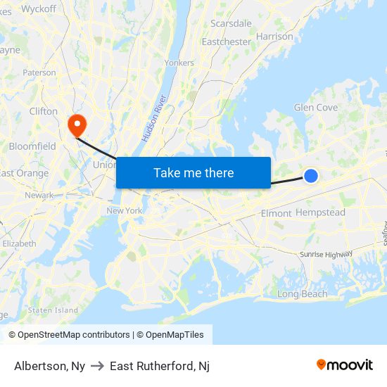 Albertson, Ny to East Rutherford, Nj map