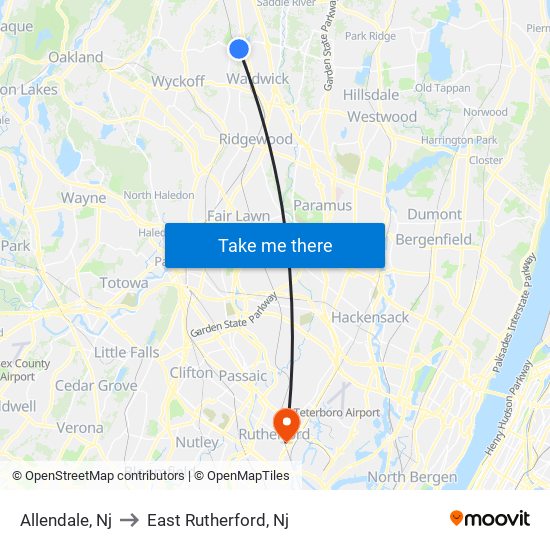 Allendale, Nj to East Rutherford, Nj map
