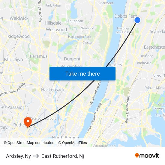 Ardsley, Ny to East Rutherford, Nj map