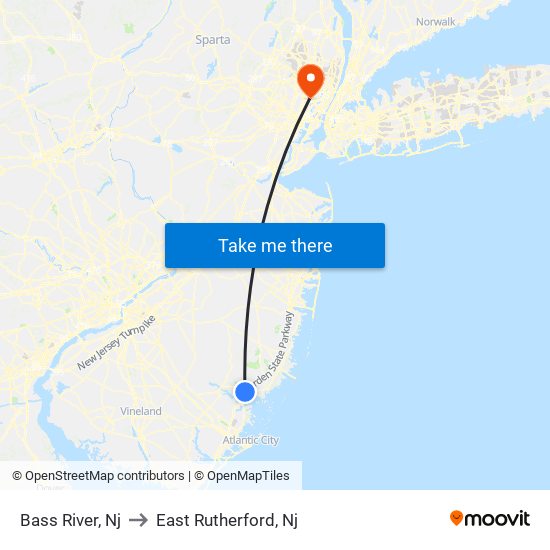 Bass River, Nj to East Rutherford, Nj map