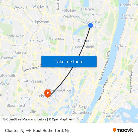 Closter, Nj to East Rutherford, Nj map