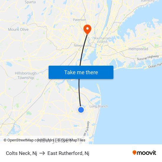 Colts Neck, Nj to East Rutherford, Nj map