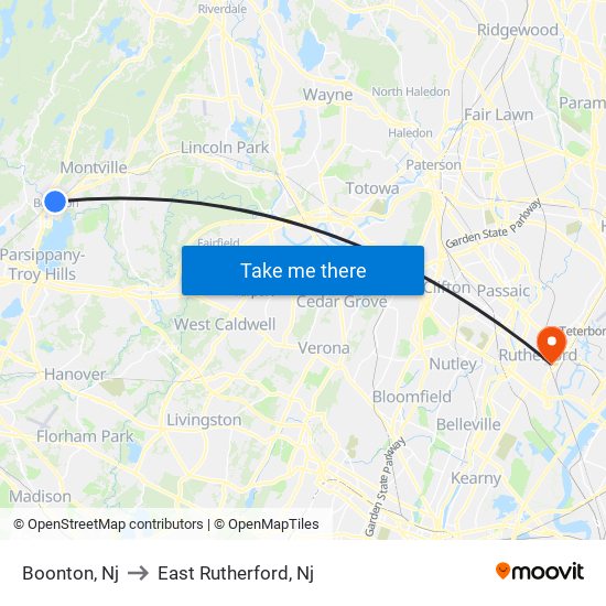 Boonton, Nj to East Rutherford, Nj map