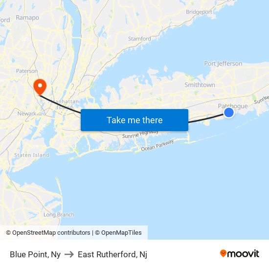 Blue Point, Ny to East Rutherford, Nj map
