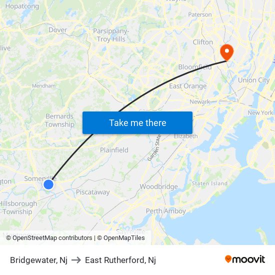 Bridgewater, Nj to East Rutherford, Nj map