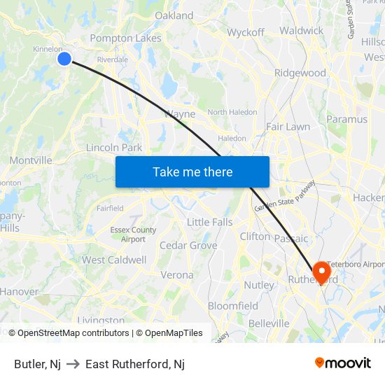 Butler, Nj to East Rutherford, Nj map