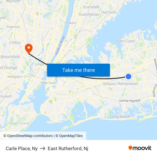 Carle Place, Ny to East Rutherford, Nj map