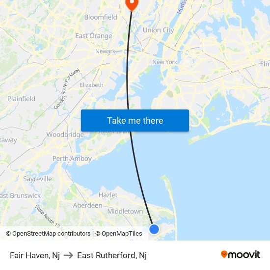 Fair Haven, Nj to East Rutherford, Nj map