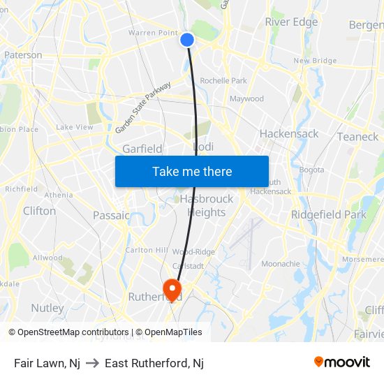 Fair Lawn, Nj to East Rutherford, Nj map